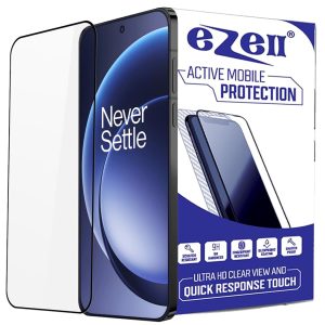 eZell COMPATIBLE FOR OnePlus 15 TEMPERED GLASS, SENSITIVE TOUCH, EDGE TO EDGE FULL GLUE 1+ 15 SCREEN PROTECTOR WITH DRY & WET WIPES (BLACK)