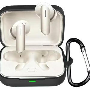 eZell Compatible with Realme Buds Air 7 Case Cover, Full Protective Silicone Pouch Dust-Proof Designed for Realme Earbuds Air 7 with Keychain, LED Visible (Midnight Black)