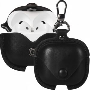 eZell Compatible AirPods 4 Leather Case, Protective Cover with Keychain, Shockproof, Scratch Resistant, Compatible with Apple AirPods 4 Wireless Earbuds (Midnight Black)
