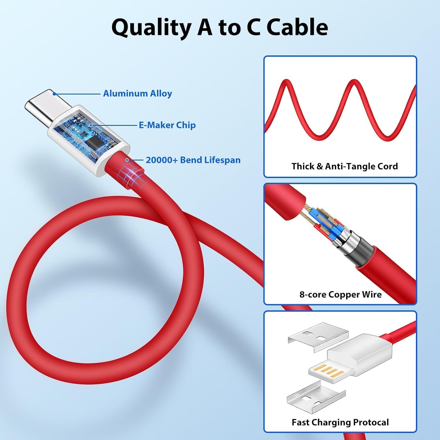 65w-6A Fast Charging Cable 1 Meter|USB to Type C Cable|Compatible with SUPERVOOC, WARP, Flash, DASH Charge & Qualcomm Quick Charge 3.0 - Image 2