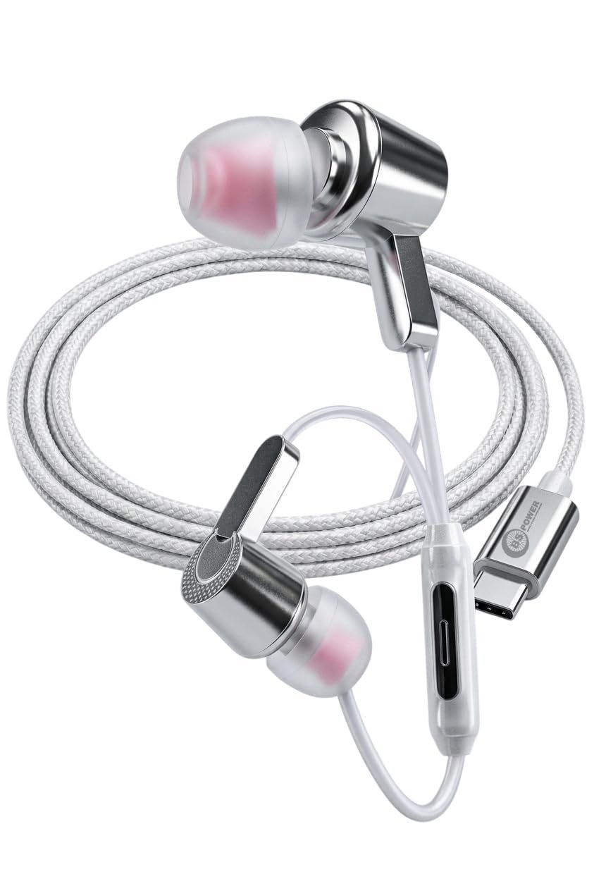 Type C Earphones with Mic & Control Button | Wired USB C in-Ear Earbuds with Microphone | Compatible with Smartphones, Tablets & Laptops
