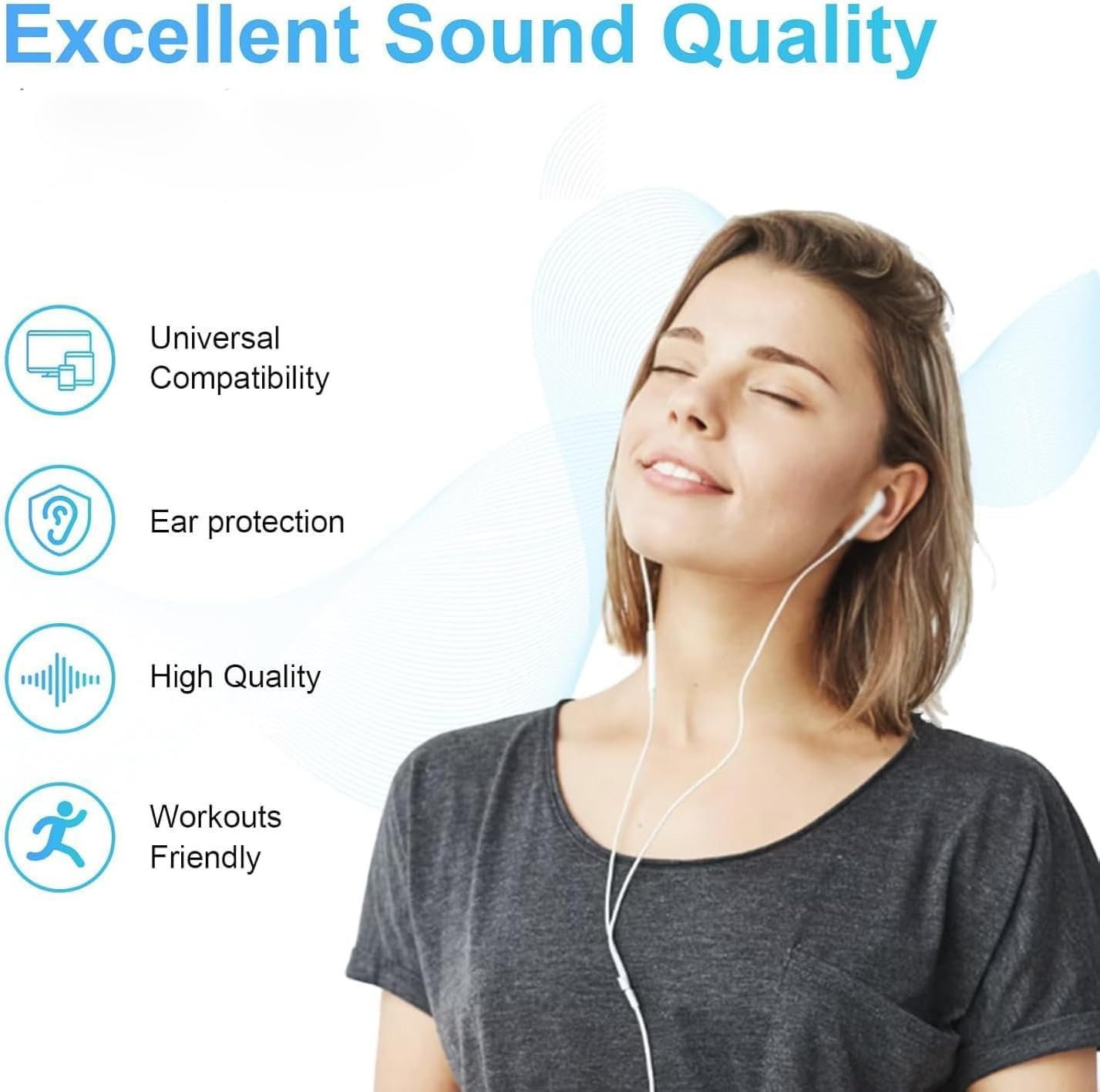 Type C Earphones with Mic & Control Button | Wired USB C in-Ear Earbuds with Microphone | Compatible with Smartphones, Tablets & Laptops - Image 2
